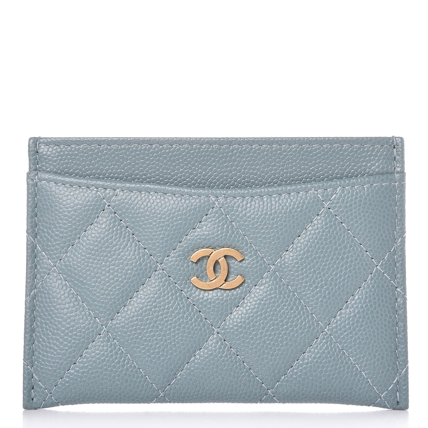 Iridescent Caviar Quilted Card Holder Light Blue