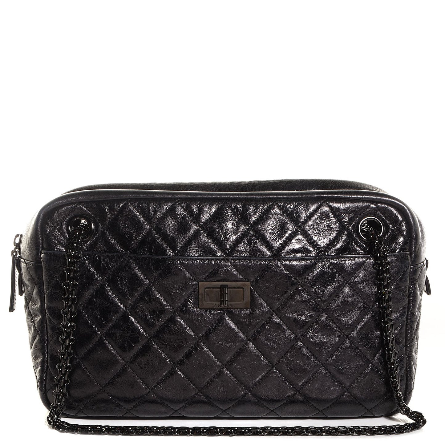 Metallic Aged Calfskin Quilted Medium Reissue Camera Case Black