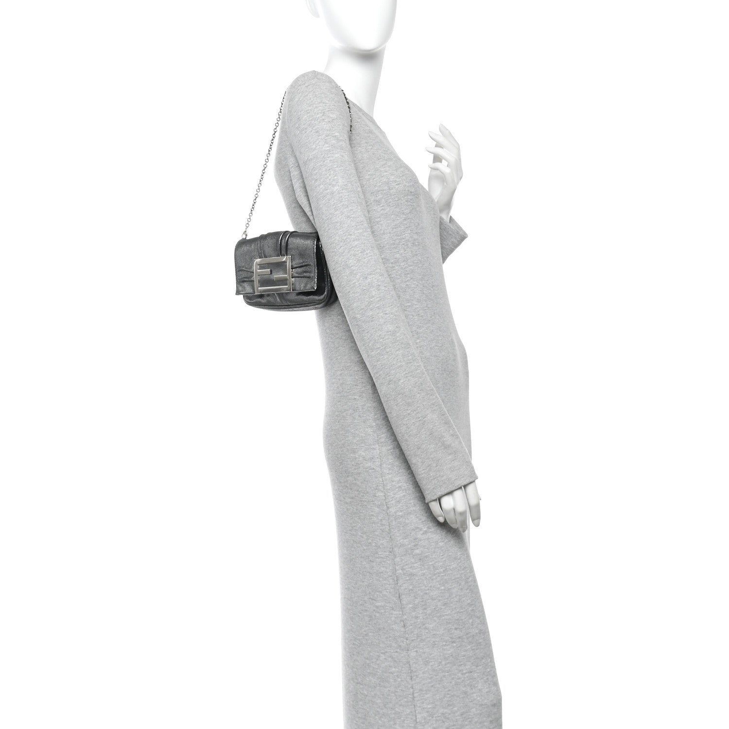 Fendi Metallic Calfskin Mia Pochette Silver 2 of 10