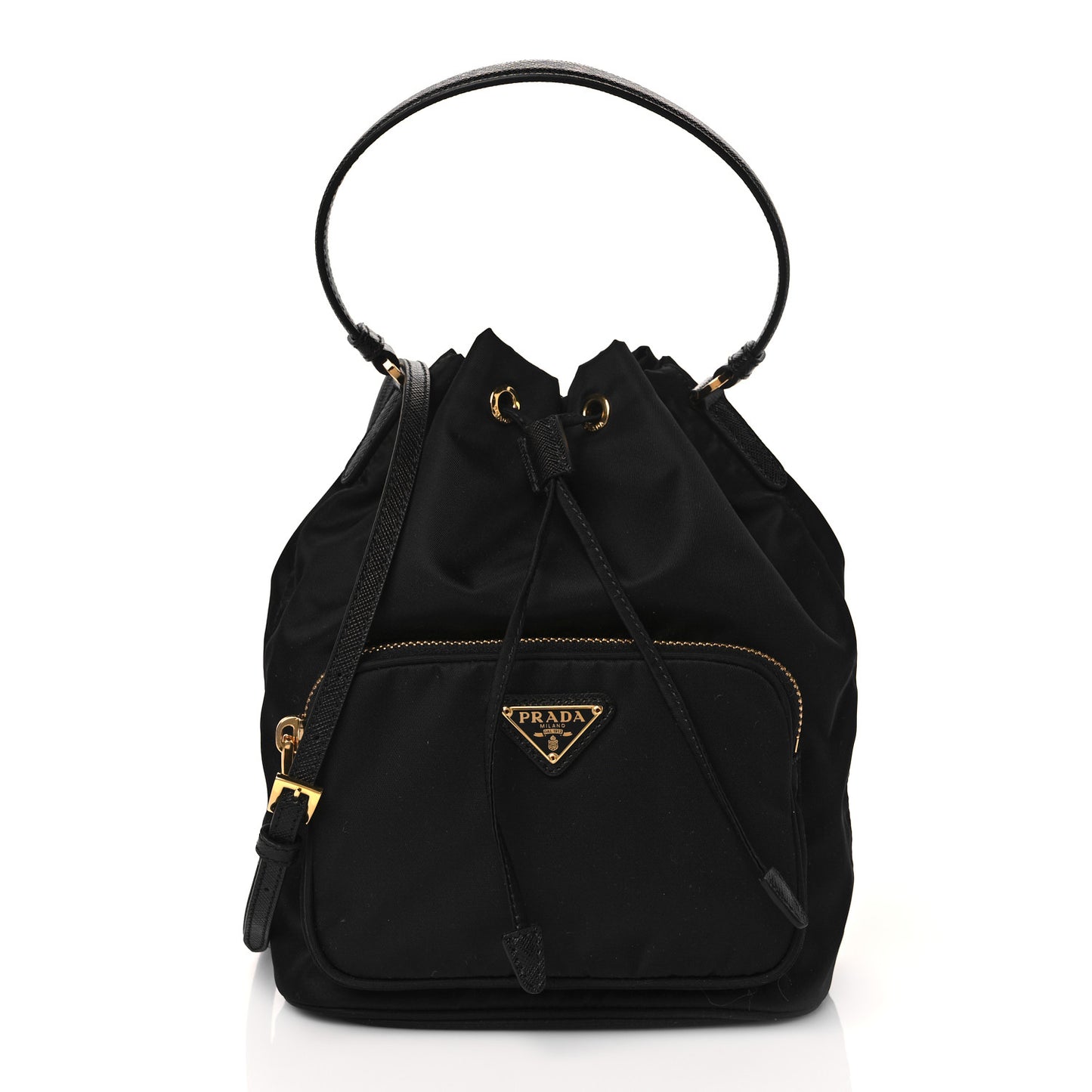 Saffiano Tessuto Nylon Mini Bucket Crossbody Bag Black