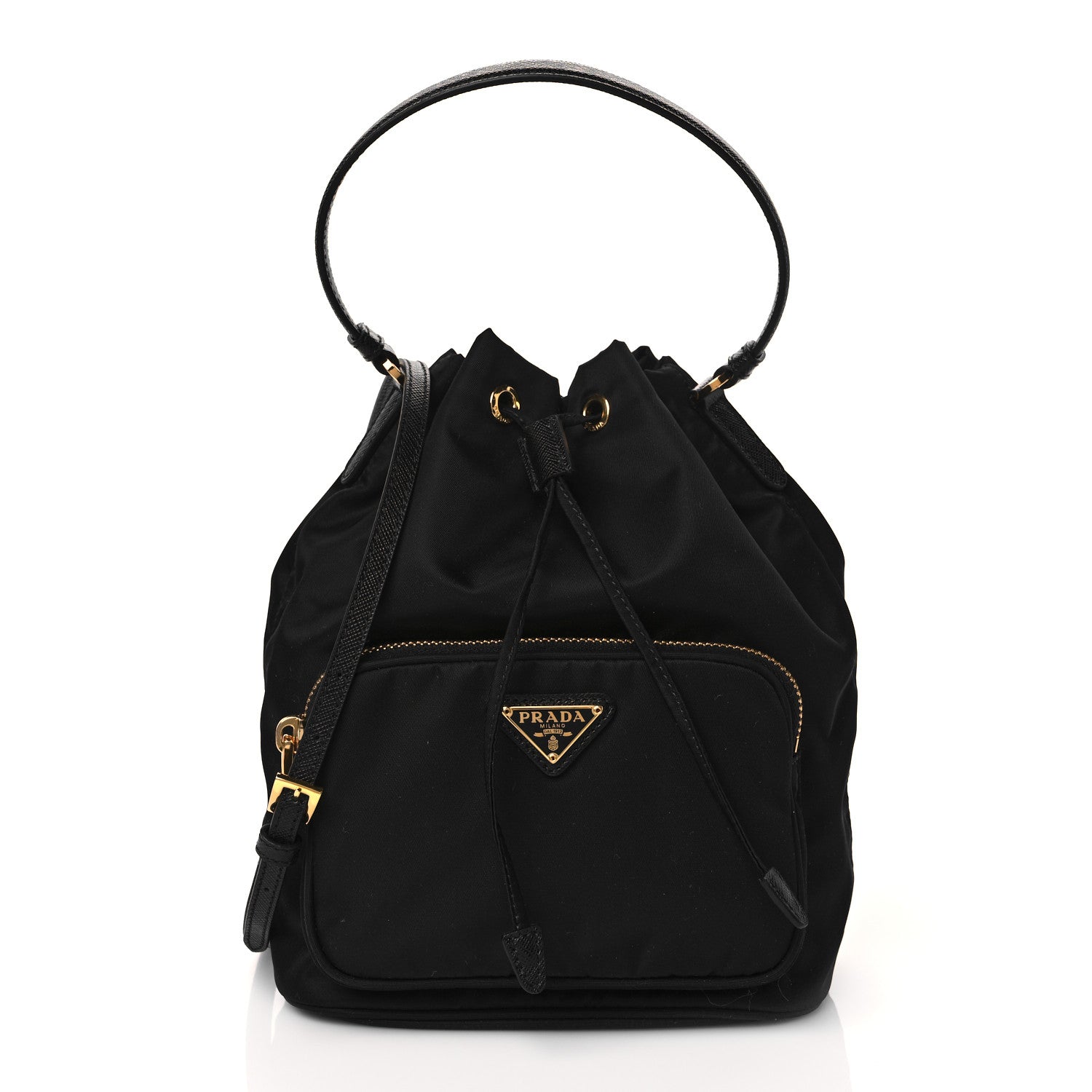 Prada Saffiano Tessuto Nylon Mini Bucket Crossbody Bag Black 1 of 11