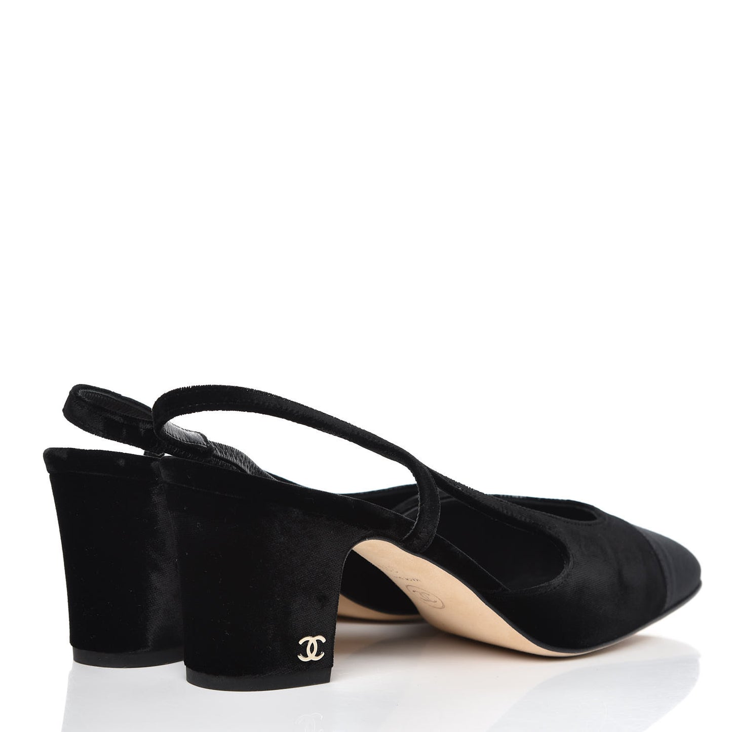 Velvet Grosgrain Cap Toe CC Slingback Pumps 39.5 Black