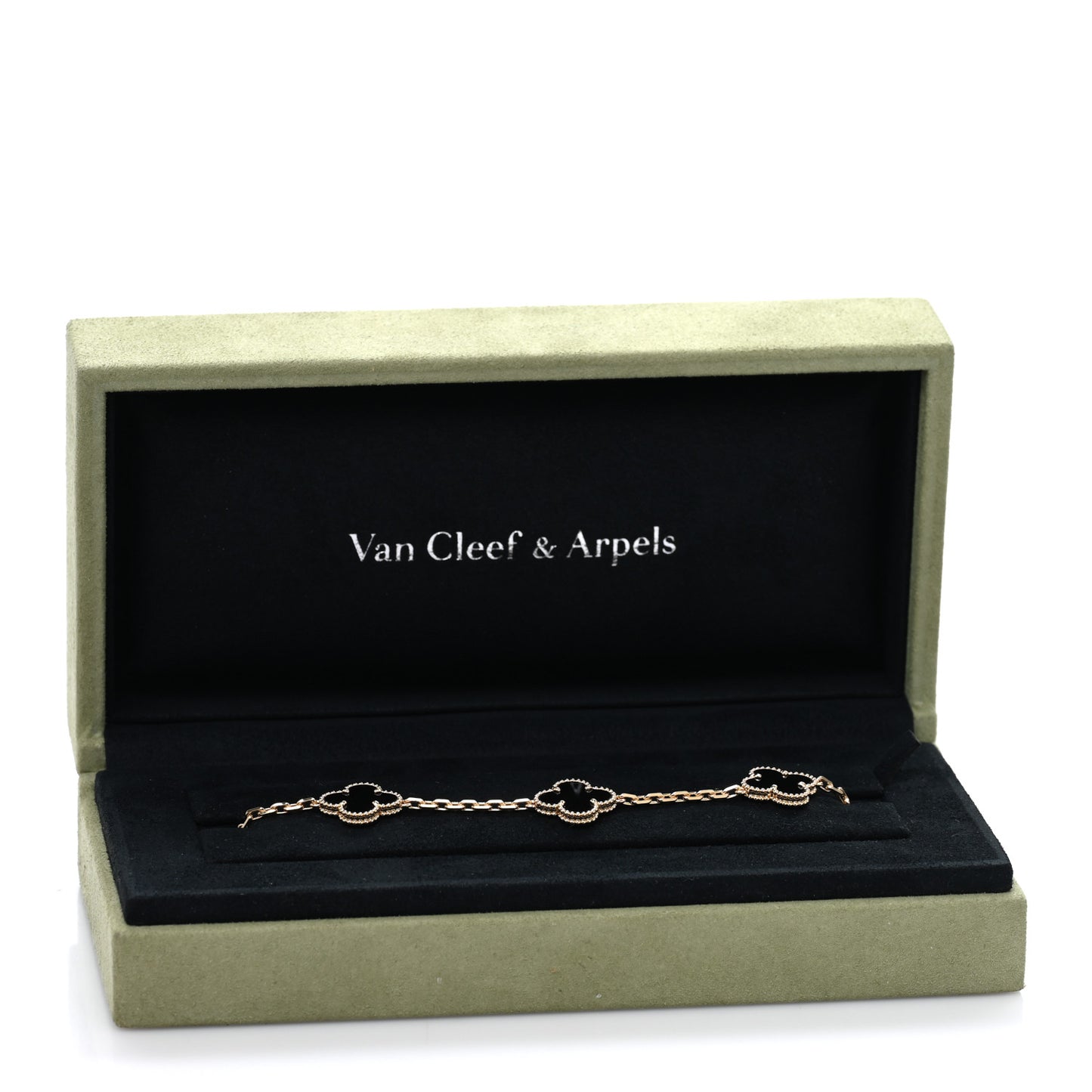18K Yellow Gold Black Onyx 5 Motifs Vintage Alhambra Bracelet