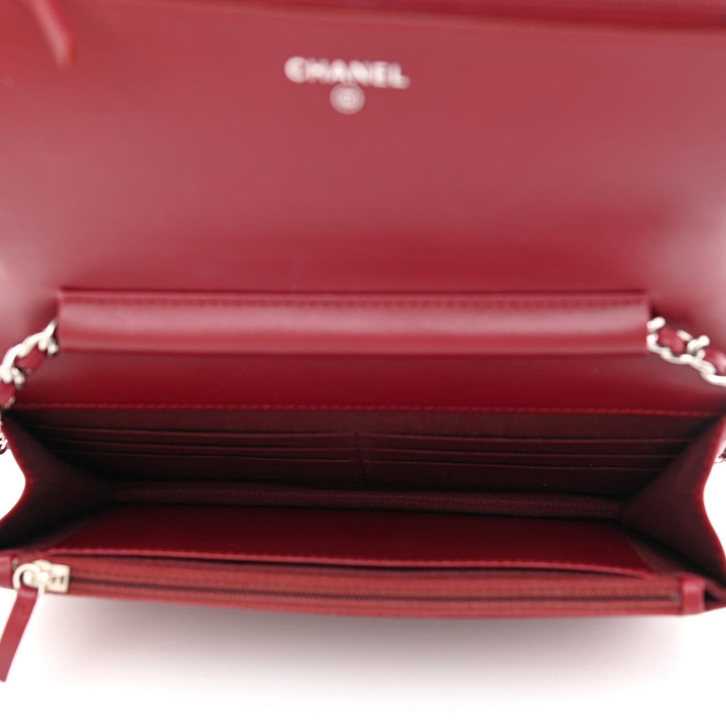 Patent Quilted Wallet On Chain WOC Burgundy