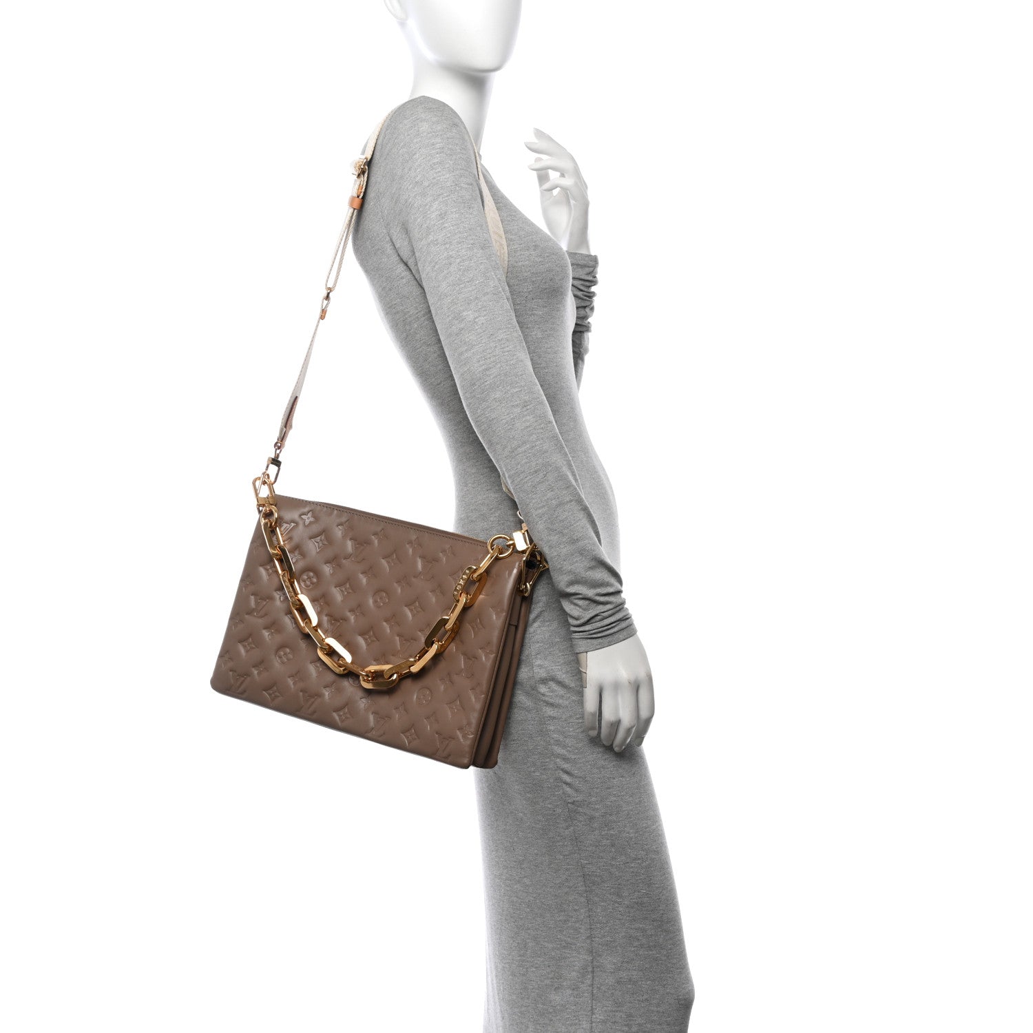 Louis Vuitton Lambskin Embossed Monogram Coussin MM Taupe 2 of 9