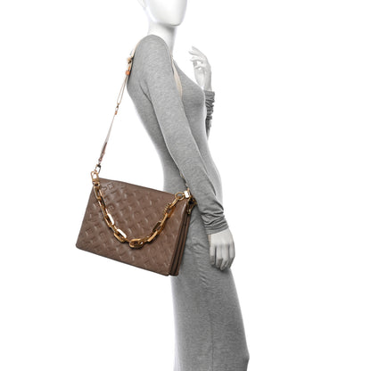 Louis Vuitton Lambskin Embossed Monogram Coussin MM Taupe 2 of 9