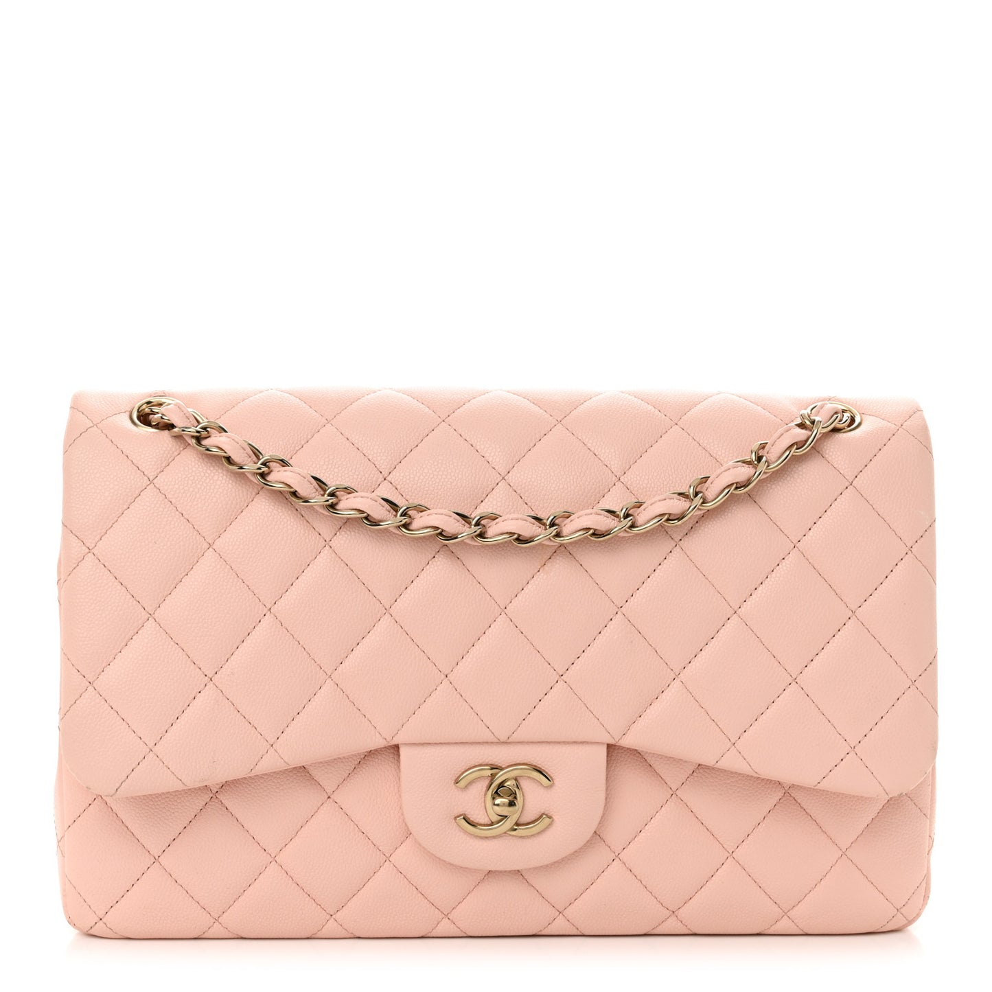 Caviar Quilted Jumbo Double Flap Light Pink