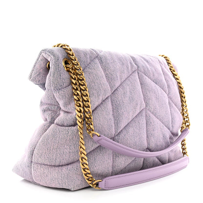 Saint Laurent Denim Quilted Medium Loulou Puffer Monogram Chain Satchel Bleached Lilac 3 of 10