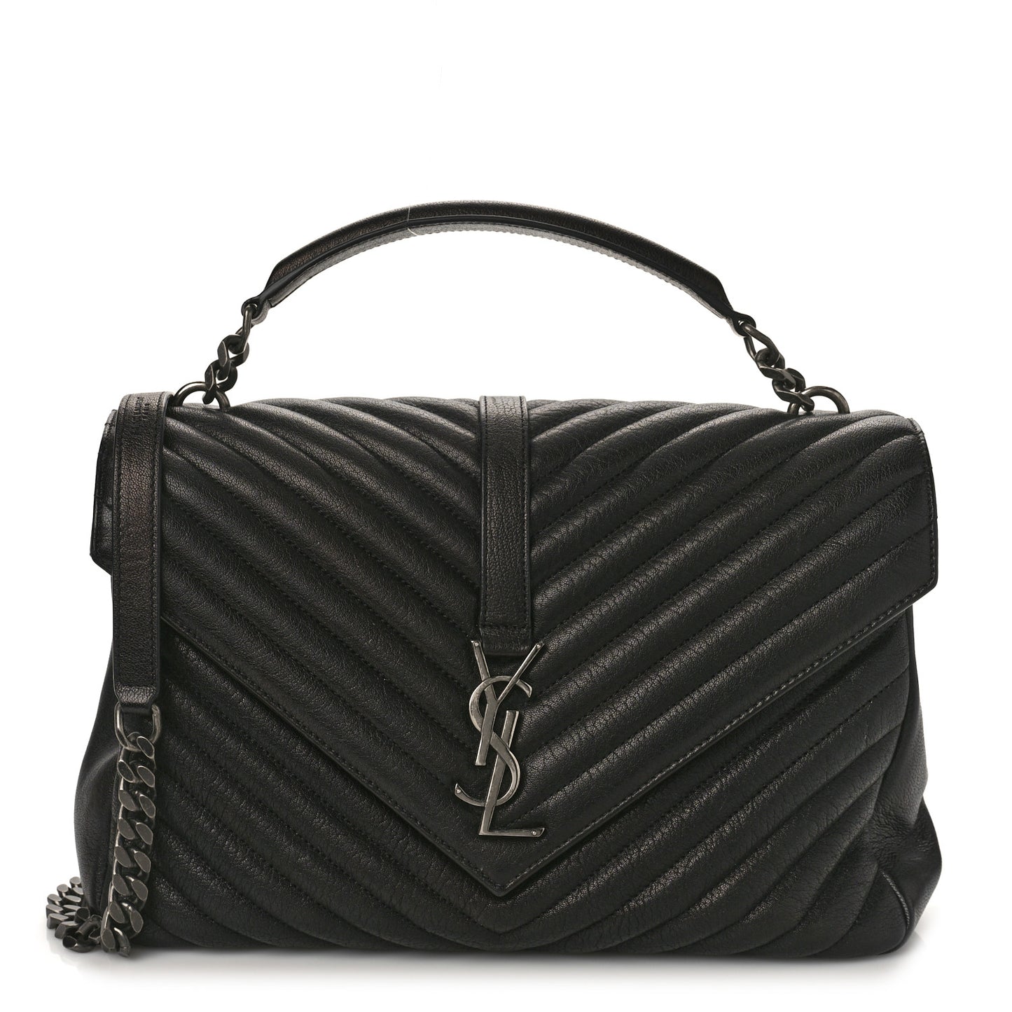 Sheepskin Matelasse Chevron Monogram Large College Satchel Black