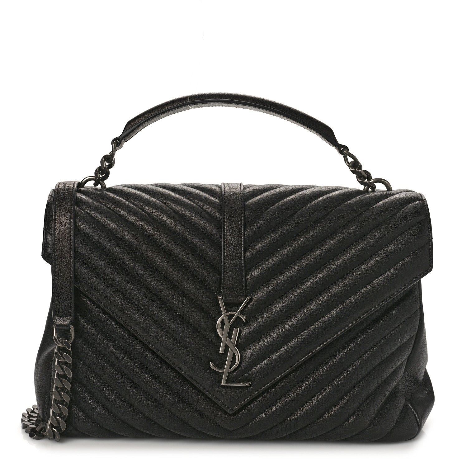 Saint Laurent Sheepskin Matelasse Chevron Monogram Large College Satchel Black 1 of 10