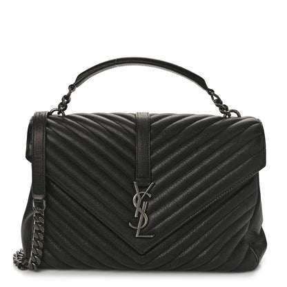 Saint Laurent Sheepskin Matelasse Chevron Monogram Large College Satchel Black 1 of 10