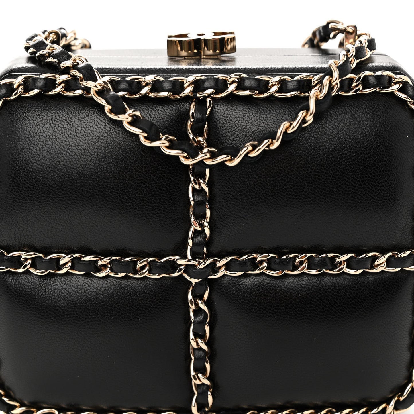 Lambskin Minaudiere Chain Clutch Black