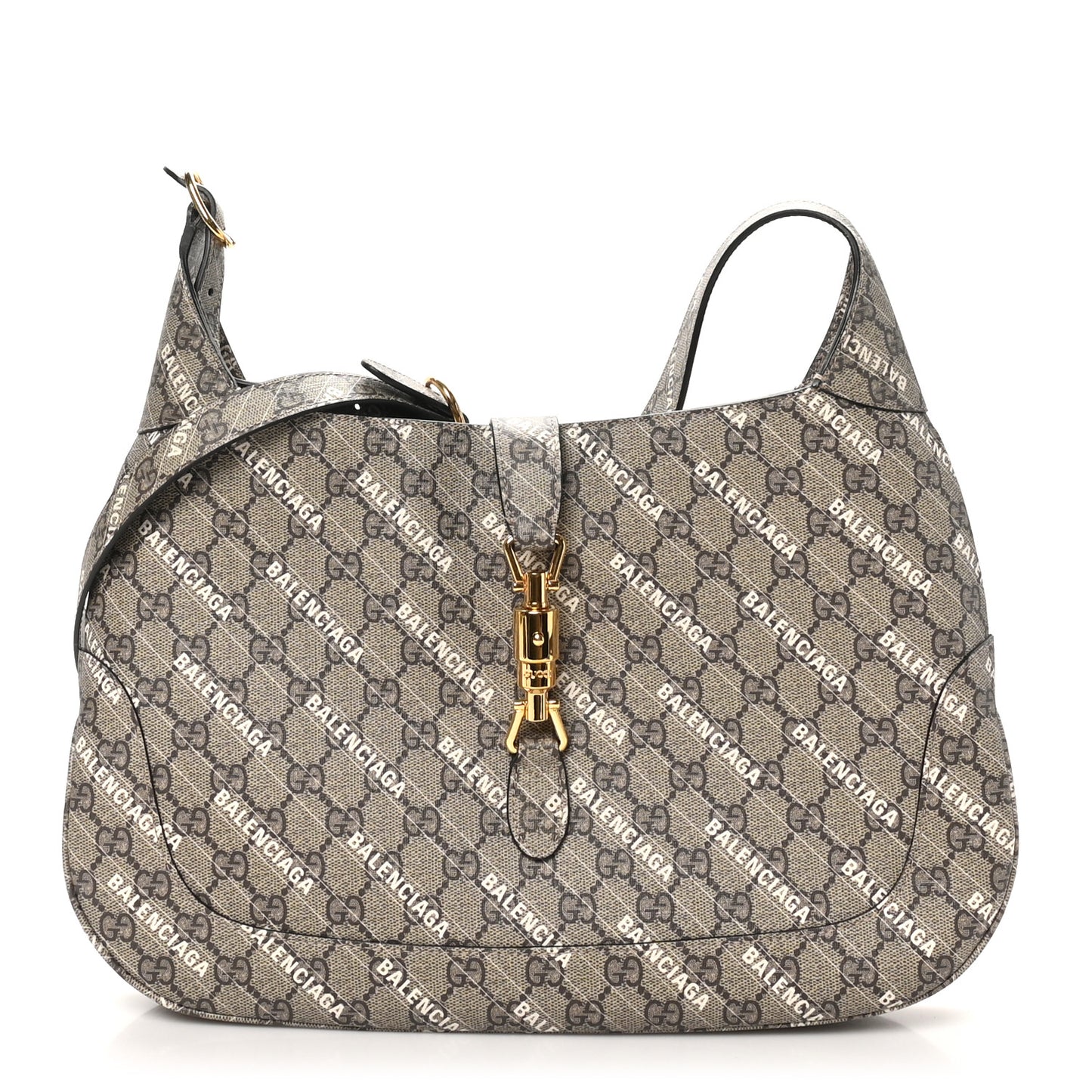 X BALENCIAGA GG Supreme Monogram Logo Print Medium Jackie 1961 Hobo Beige Ebony