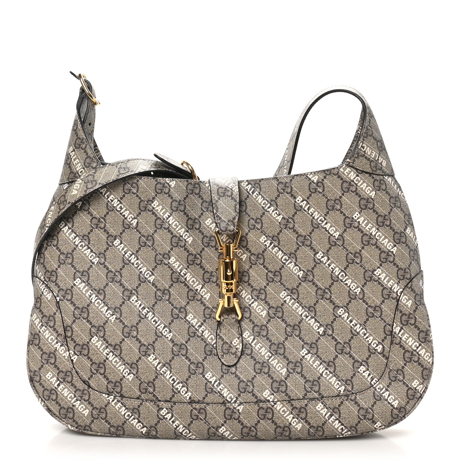 Gucci X BALENCIAGA GG Supreme Monogram Logo Print Medium Jackie 1961 Hobo Beige Ebony 1 of 10