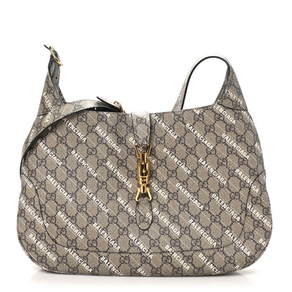 Gucci X BALENCIAGA GG Supreme Monogram Logo Print Medium Jackie 1961 Hobo Beige Ebony 1 of 10
