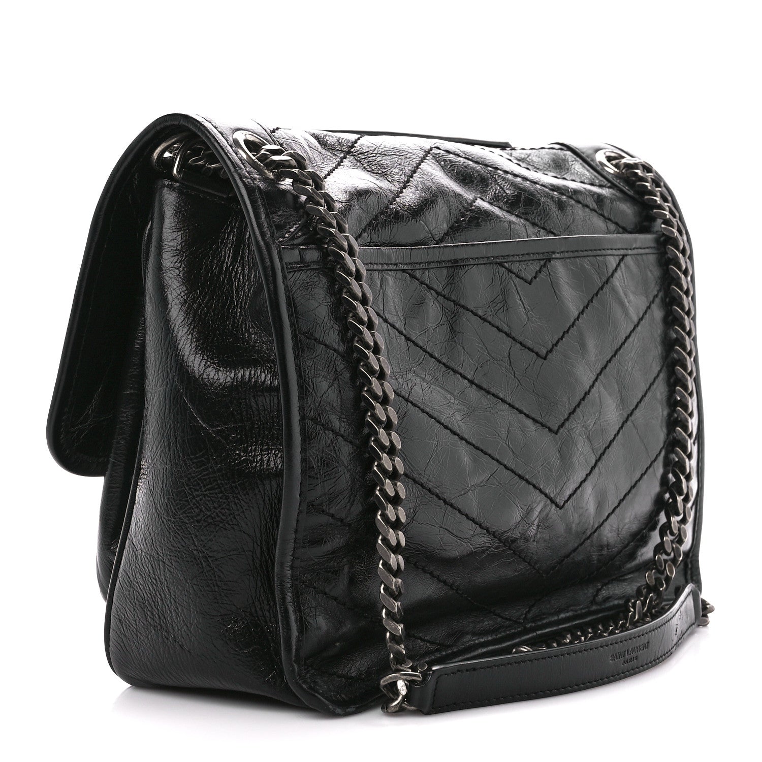 Saint Laurent Crinkled Calfskin Matelasse Monogram Medium Niki Chain Satchel Black 3 of 12