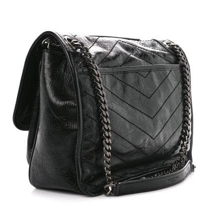 Saint Laurent Crinkled Calfskin Matelasse Monogram Medium Niki Chain Satchel Black 3 of 12