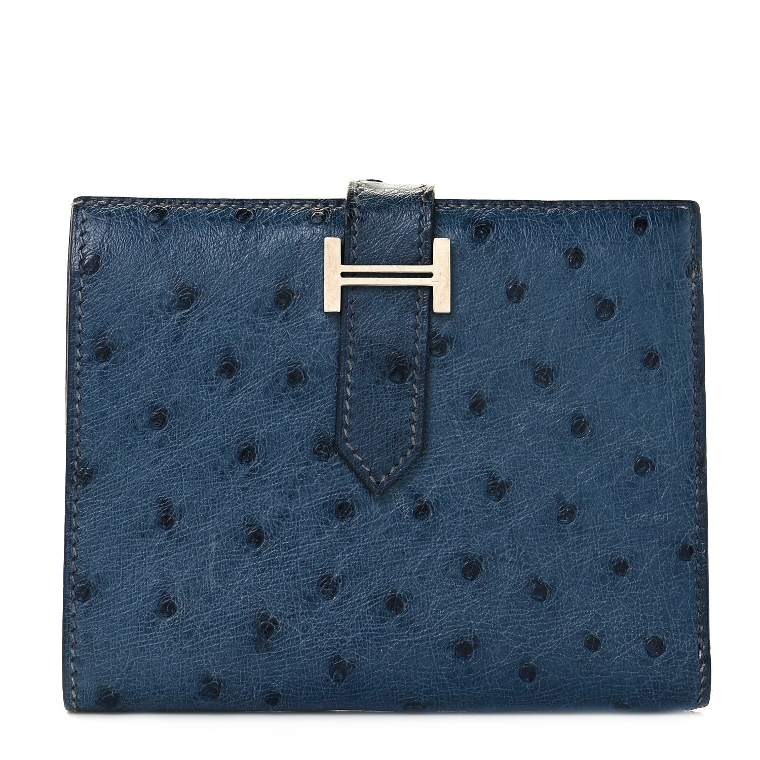 Hermes Ostrich Bearn Compact Wallet Bleu Roi 1 of 8