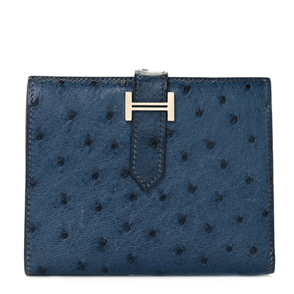 Hermes Ostrich Bearn Compact Wallet Bleu Roi 1 of 8