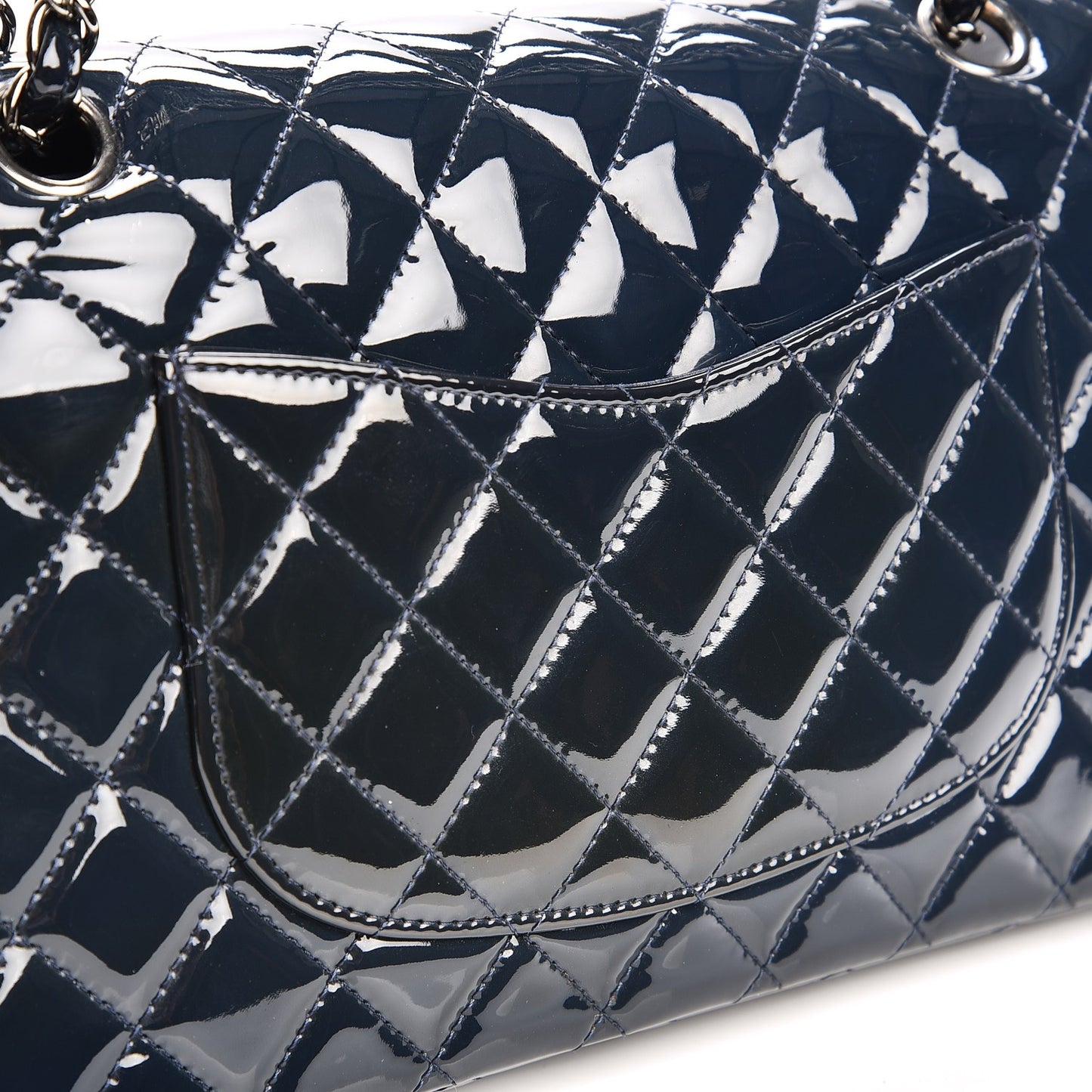 Patent Quilted Medium Double Flap Navy