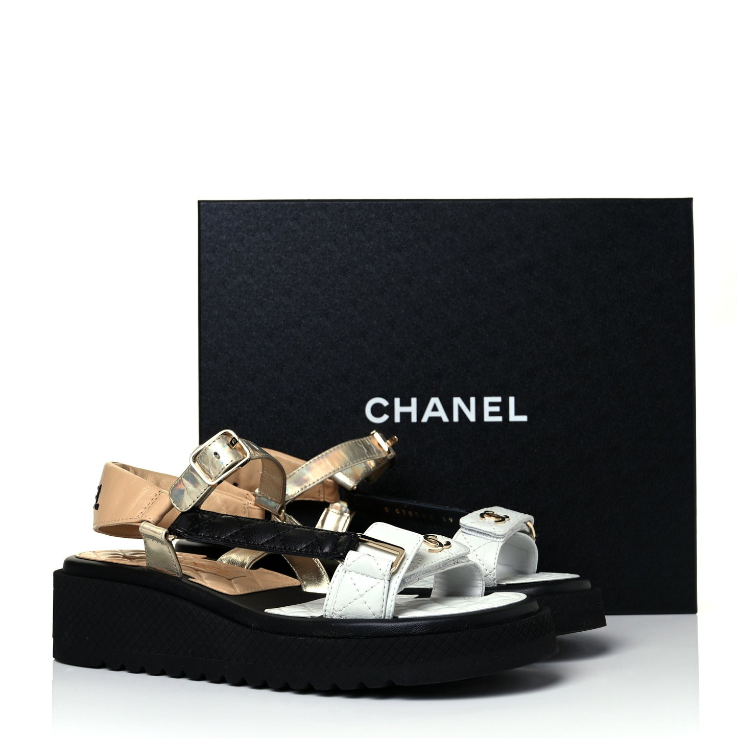 Lambskin Logo Platform Sandals 39 Beige Gold White