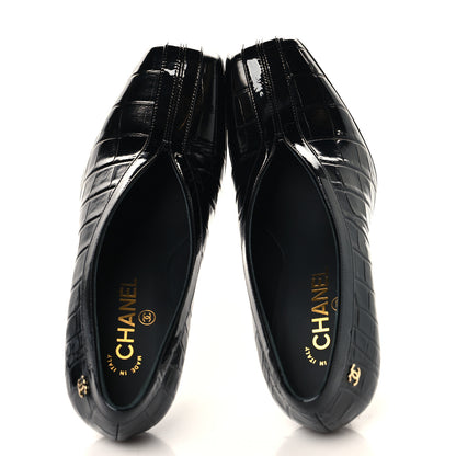 Chanel Crocodile Embossed Patent Calfskin Pumps 38.5 Black 3 of 20