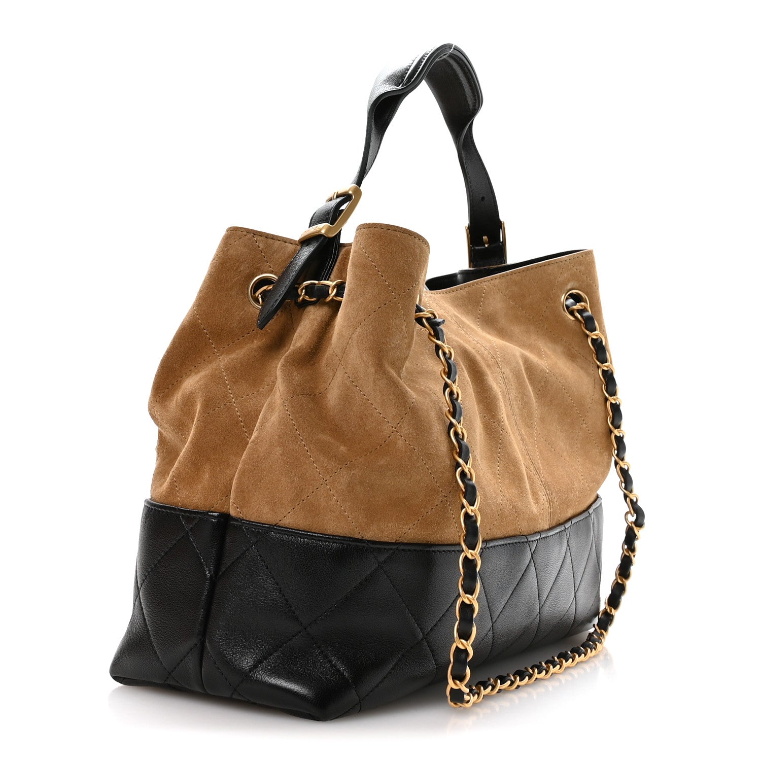 Chanel Suede Calfskin Shiny Lambskin Quilted Small Coco Base Shopping Bag Beige Black 3 of 11