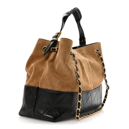 Chanel Suede Calfskin Shiny Lambskin Quilted Small Coco Base Shopping Bag Beige Black 3 of 11