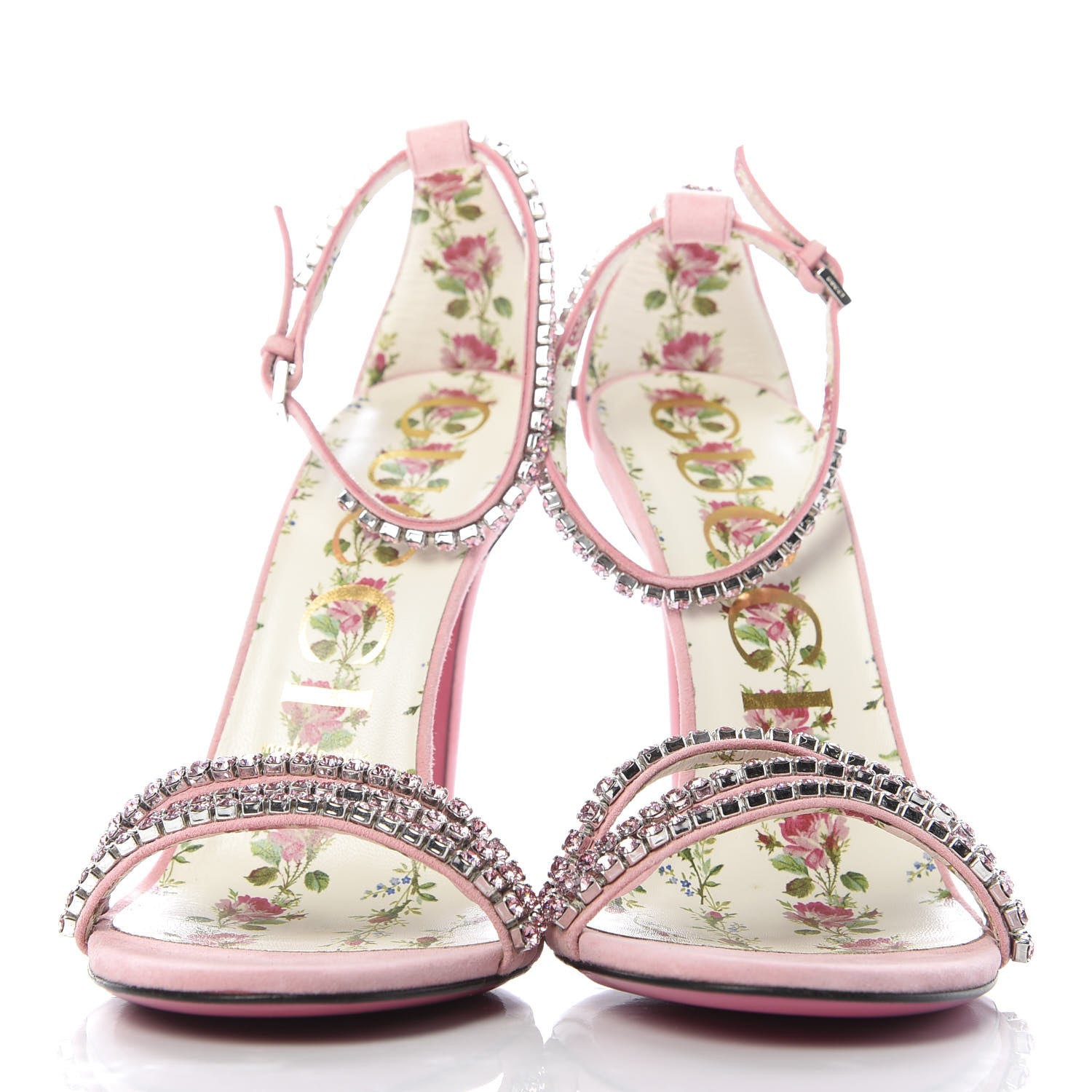 Gucci Kid Scamosciato Crystal Ankle Strap High Heel Sandals 38 Light Rose Light Peonia 2 of 9