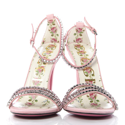 Gucci Kid Scamosciato Crystal Ankle Strap High Heel Sandals 38 Light Rose Light Peonia 2 of 9
