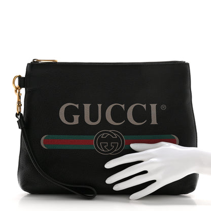 Gucci Pebbled Calfskin Logo Wristlet Black 2 of 10