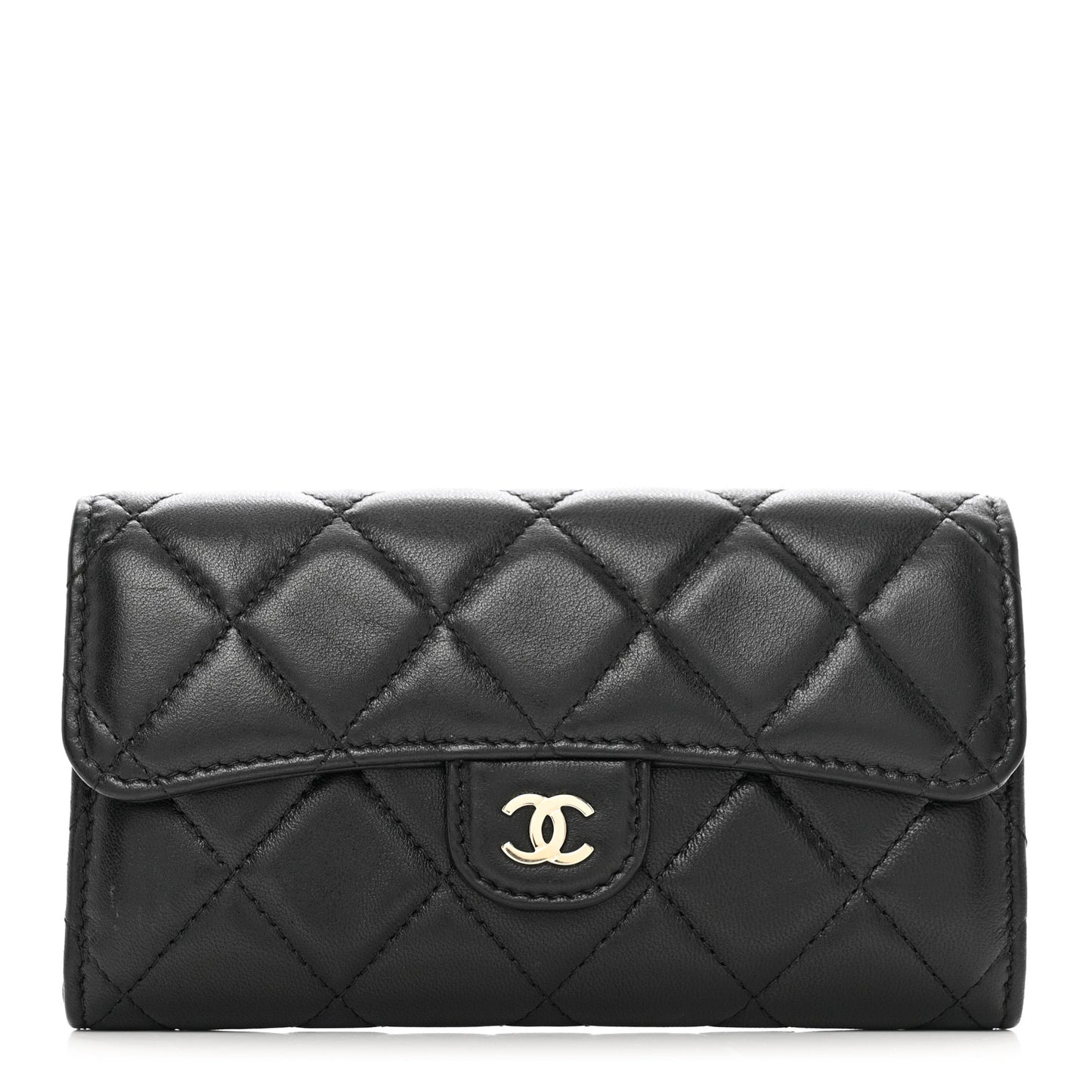 Lambskin Quilted Medium Flap Wallet Black