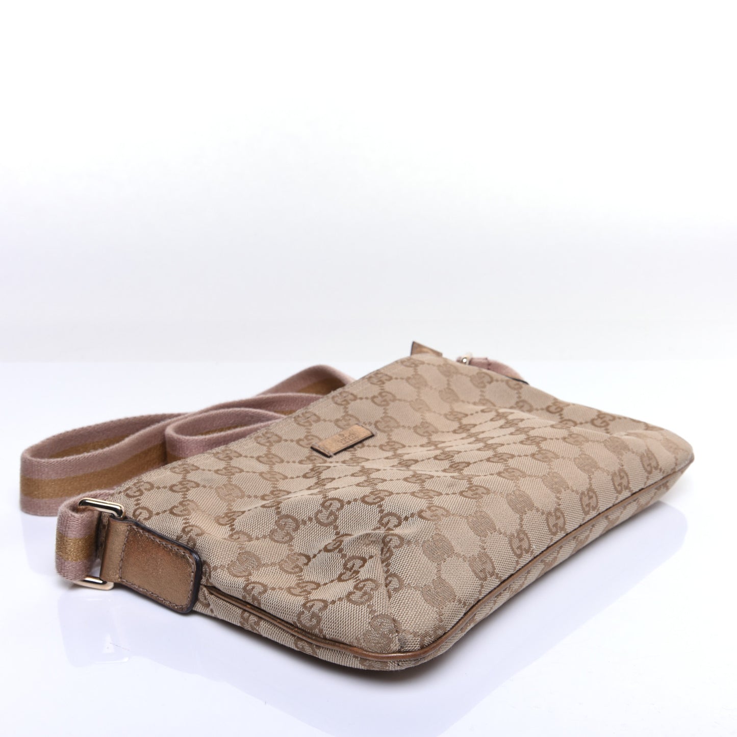 Monogram Web Small Flat Messenger Crossbody Pink Gold