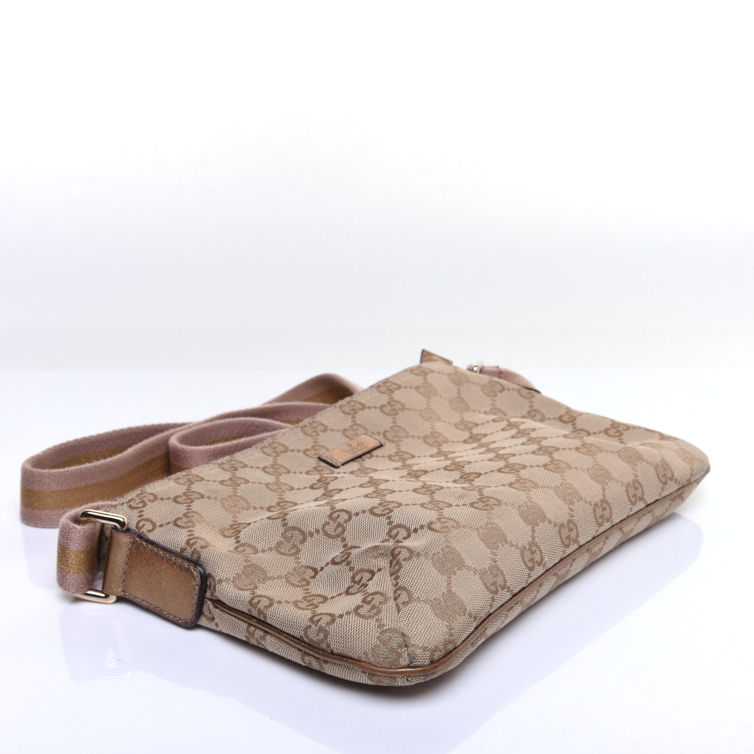 Gucci Monogram Web Small Flat Messenger Crossbody Pink Gold 4 of 11