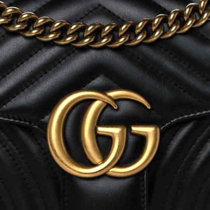 Gucci Calfskin Matelasse Small GG Marmont Shoulder Bag Black 9 of 11