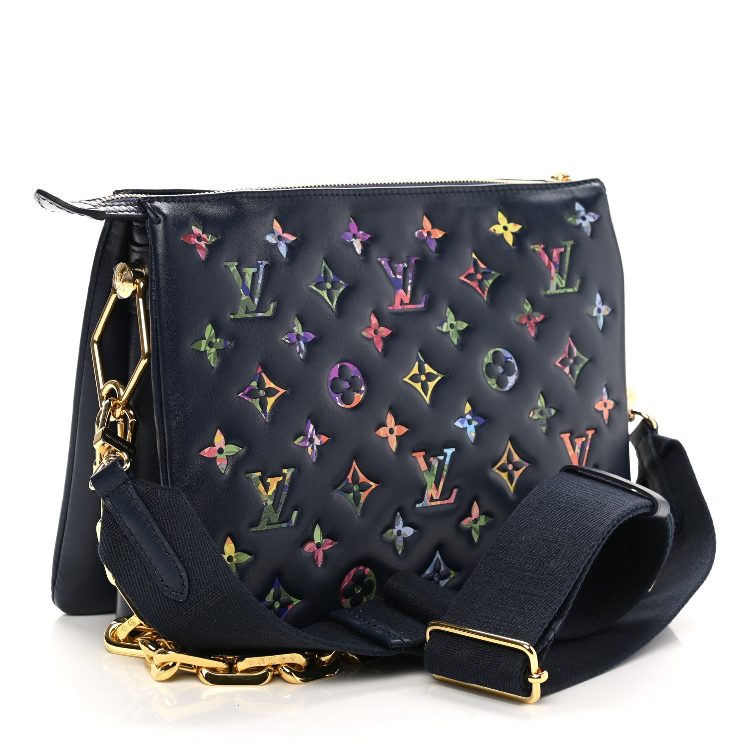 Louis Vuitton Lambskin Embossed Monogram LV Garden Coussin PM Navy 3 of 10
