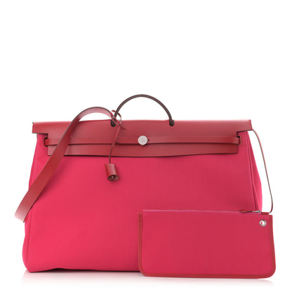 Hermes Military Toile Vache Hunter Herbag Zip Retourne Cabine Bag Rose Mexico Rouge Piment 1 of 13
