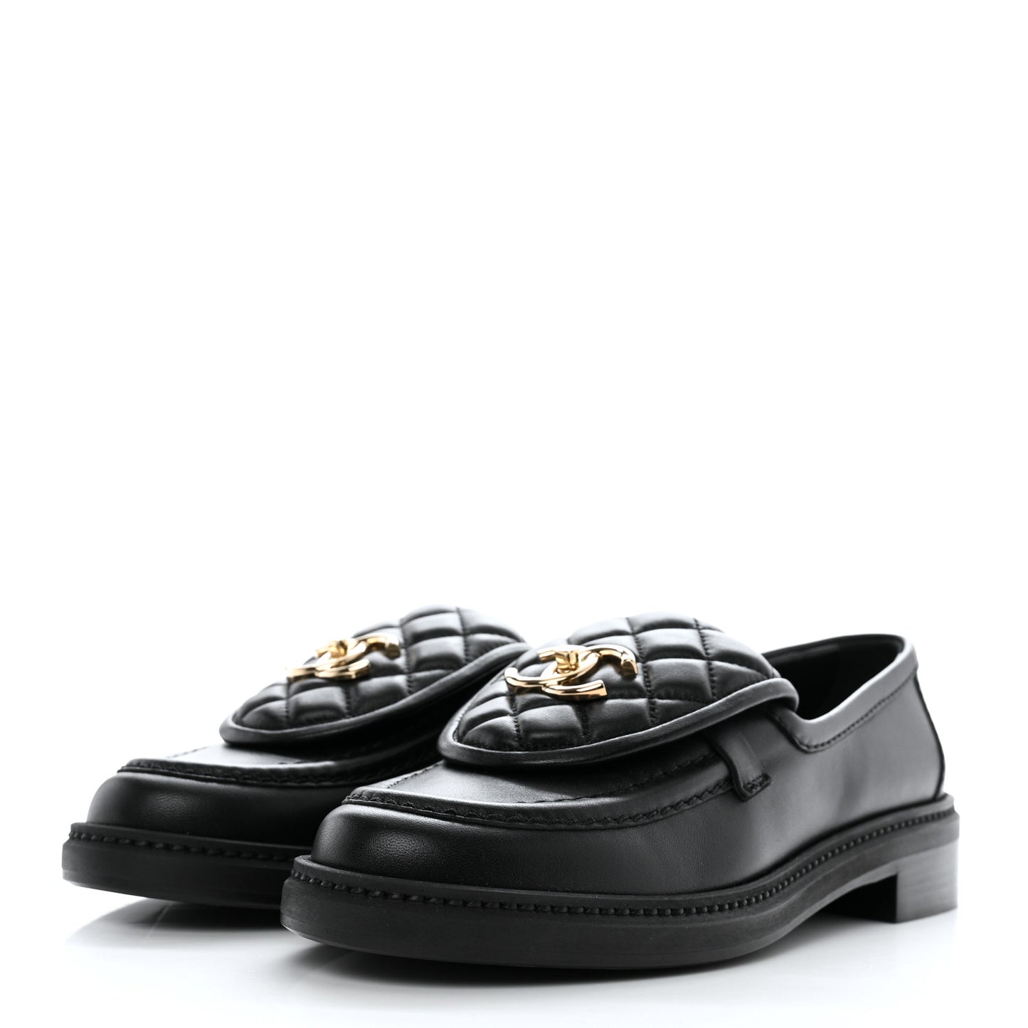 Lambskin Quilted CC Turnlock Loafers 37 Black