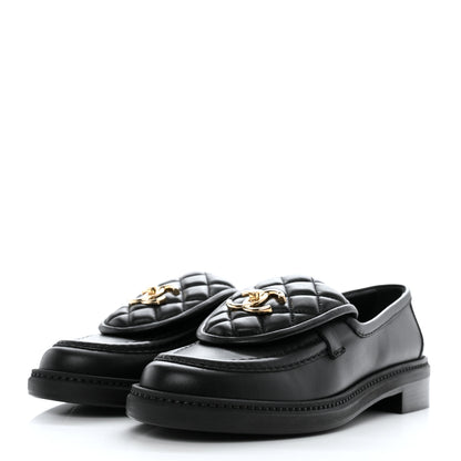 Chanel Lambskin Quilted CC Turnlock Loafers 37 Black 3 of 9