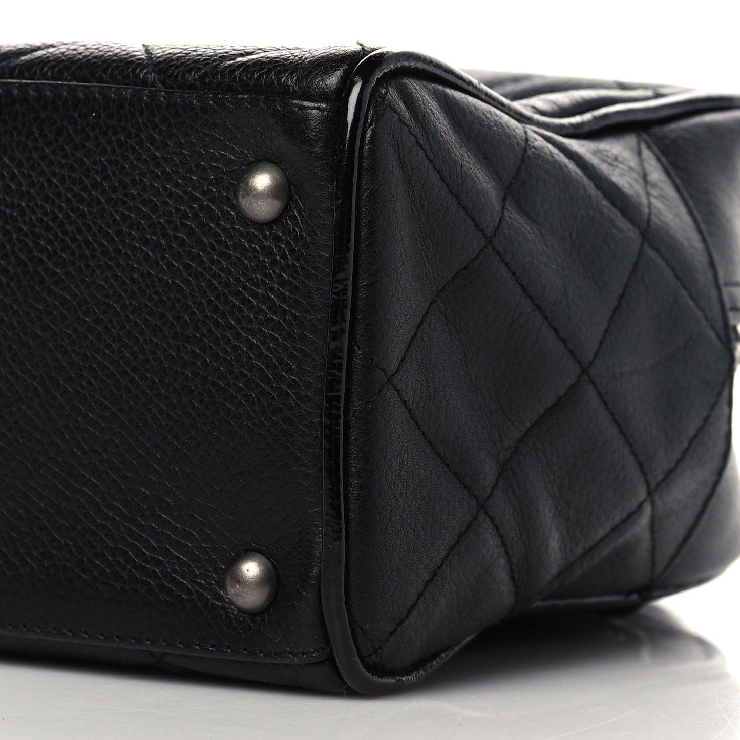 Calfskin Patent Quilted Bowler Black