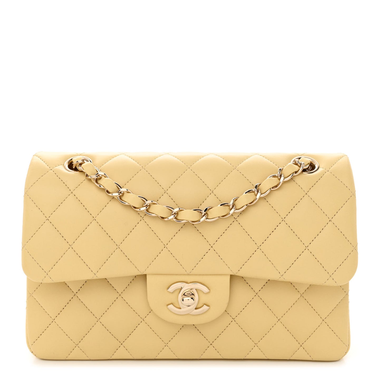 Lambskin Quilted Small Double Flap Yellow