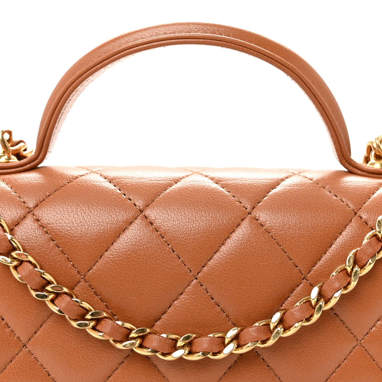 Lambskin Quilted Preppy Satchel Wallet On Chain WOC Brown