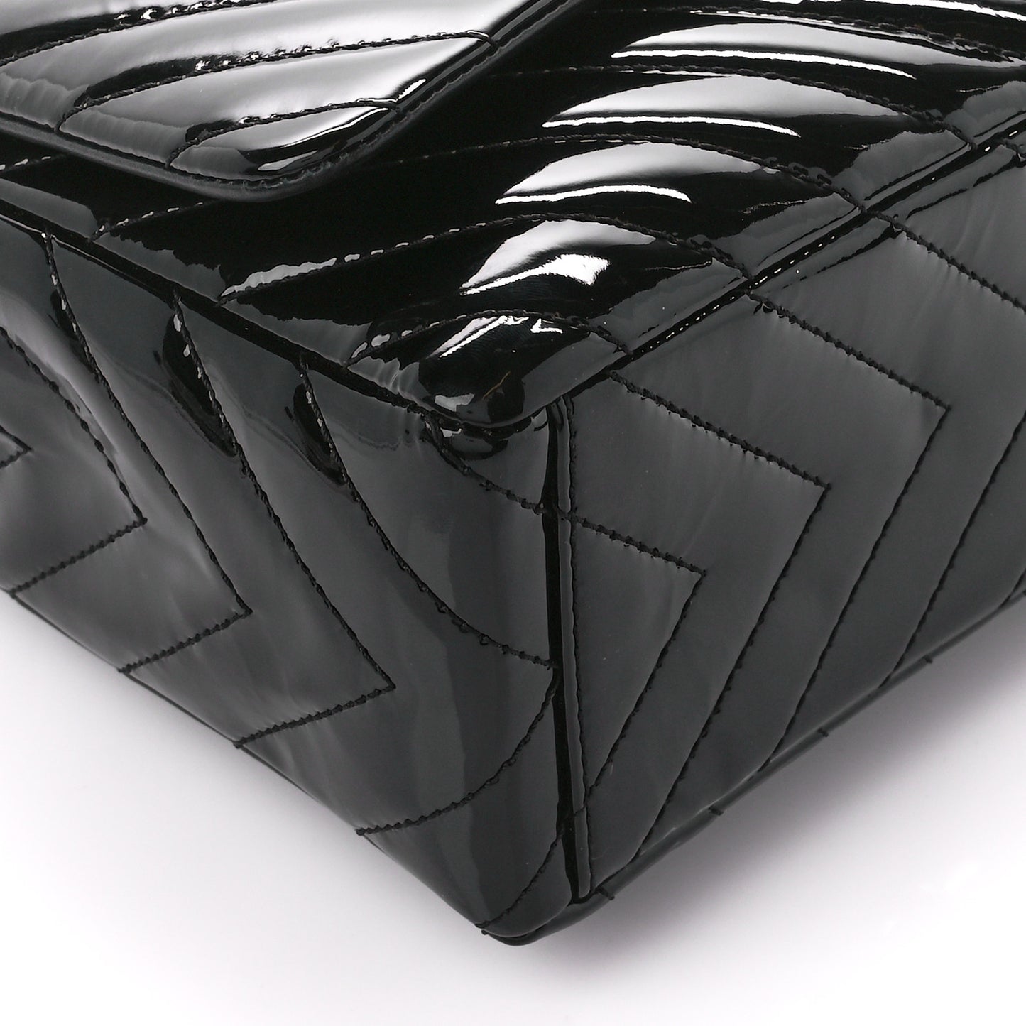 Patent Chevron Quilted Maxi Single Flap Black