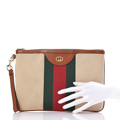 Gucci Vintage Canvas Web Pouch Sand Cuir 2 of 9