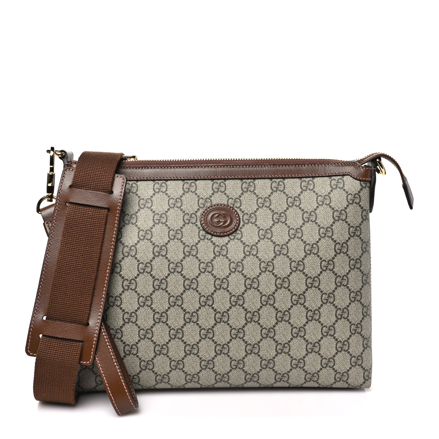 Gucci GG Supreme Monogram Azalea Calfskin Retro Interlocking G Wristlet Messenger Bag Beige Ebony Brown Sugar Beige Ebony Brown Sugar 1 of 10
