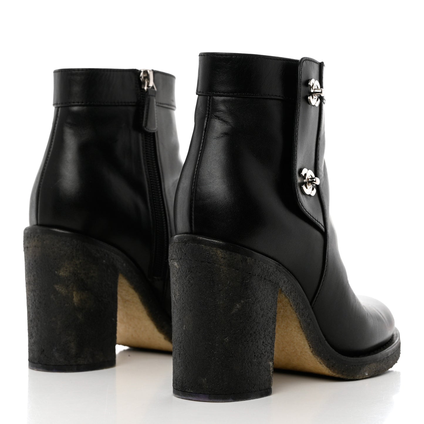 Calfskin CC Turnlock Ankle Boots 37.5 Black