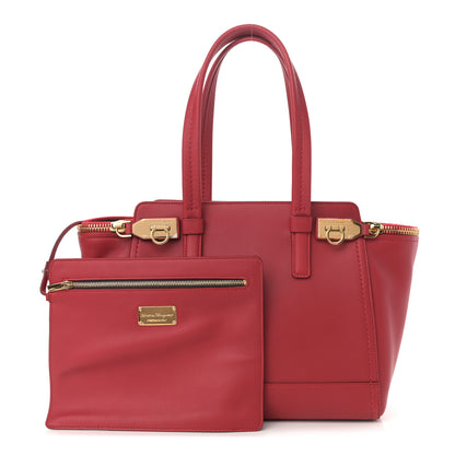 Salvatore Ferragamo Calfskin Small Verve Double Zip Tote Rosso 1 of 11