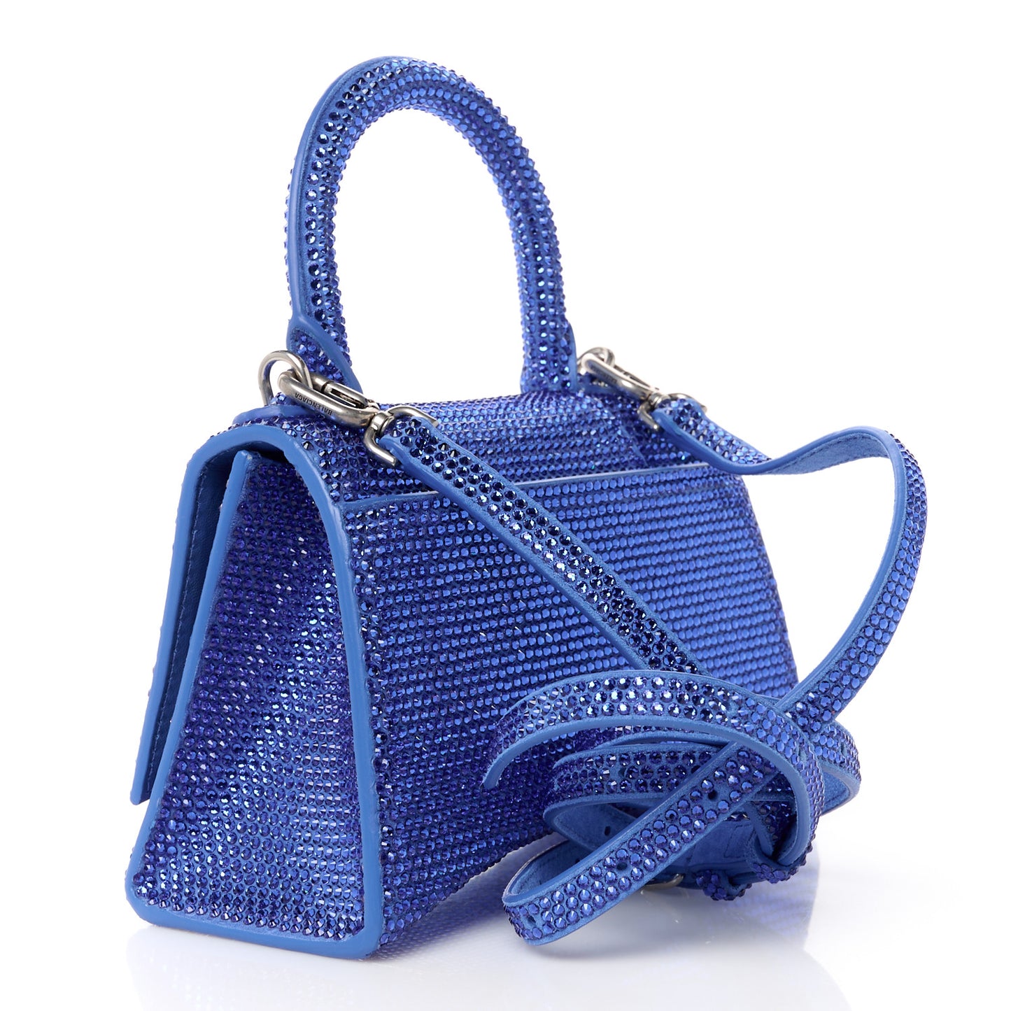 Strass Suede Hourglass Top Handle Bag XS Electric Blue