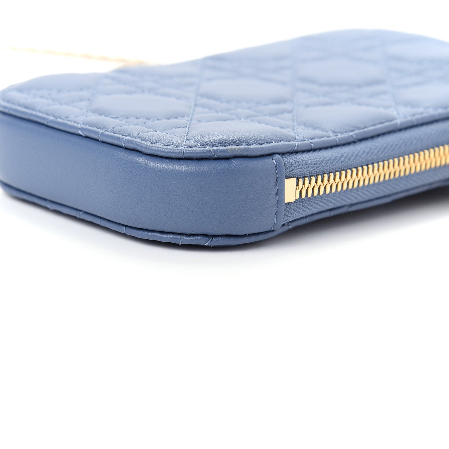 Lambskin Cannage Lady Dior Phone Holder Denim Blue