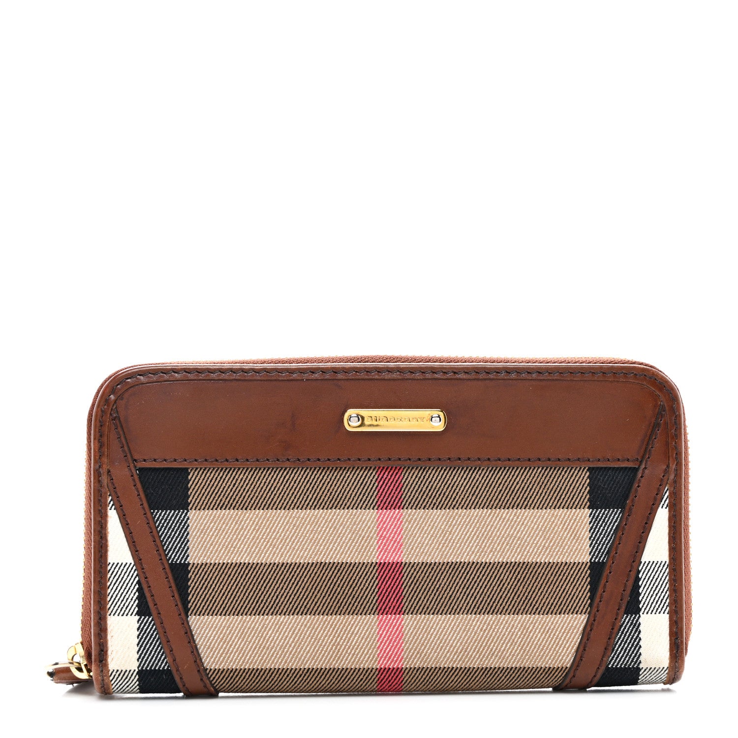 Burberry House Check Bridle Calfskin Ziggy Zip Around Wallet Dark Tan 1 of 10